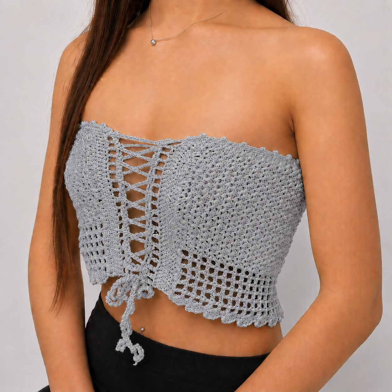 Laced Up - Crochet Lace-Up Corset Crop Top