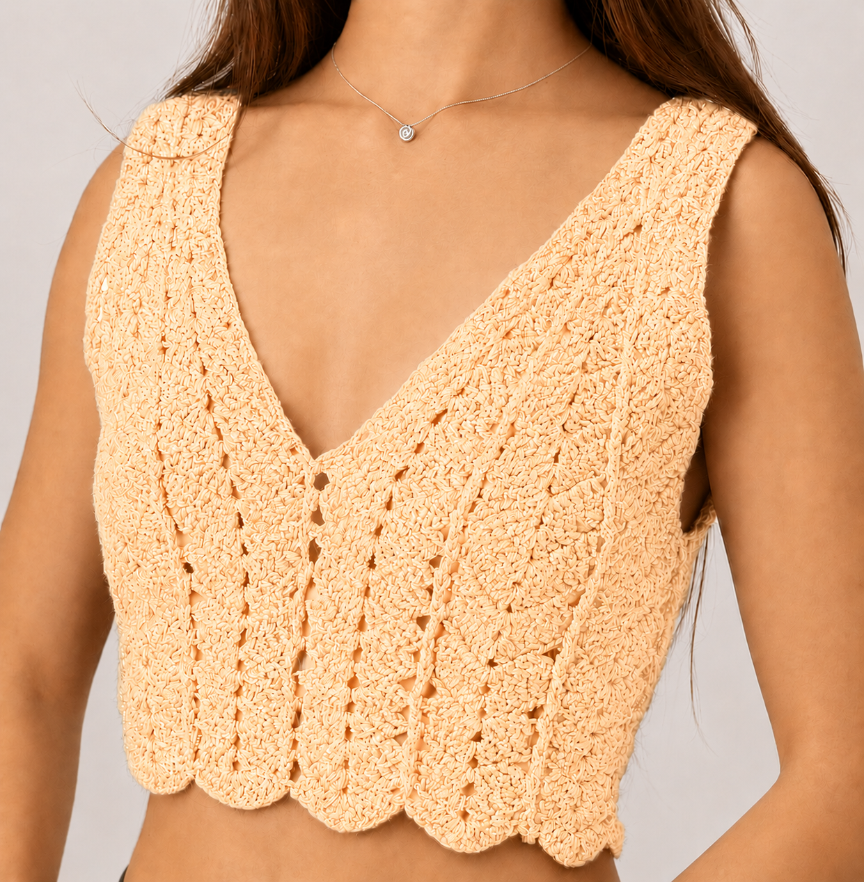Midnight Edit - Sleeveless V-Neck Crochet Crop Top