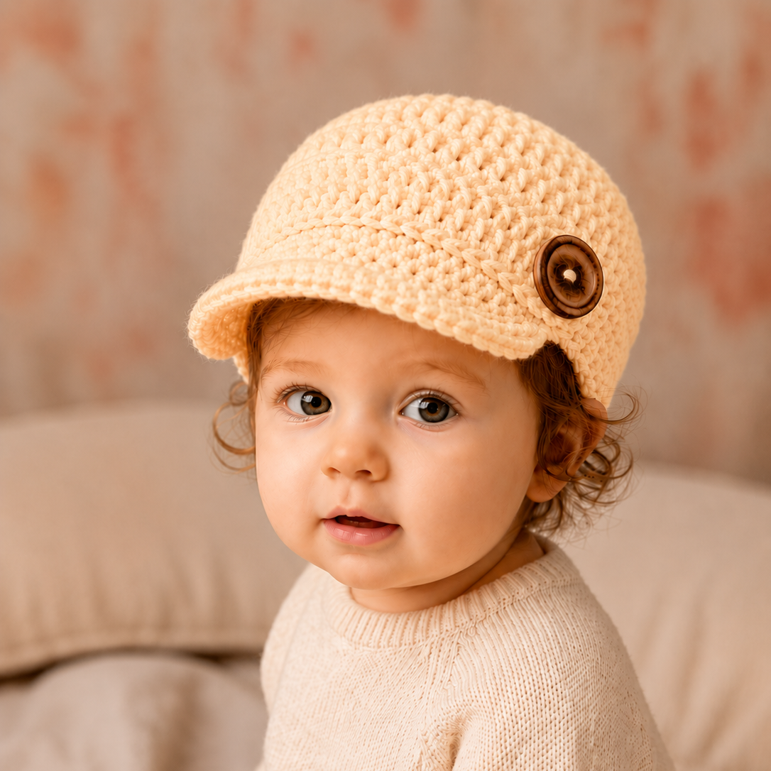 Vintage Charm - Crochet Newsboy Cap with Button Detail