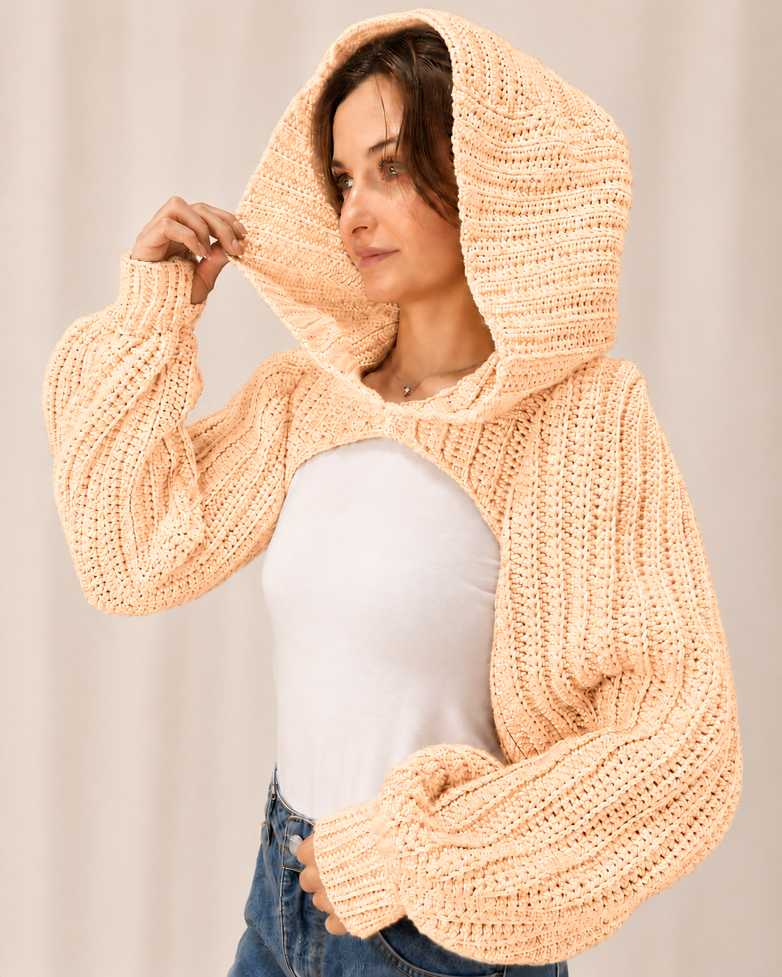 Breezy - Crochet Hoodie Shrug with Balloon Sleeves