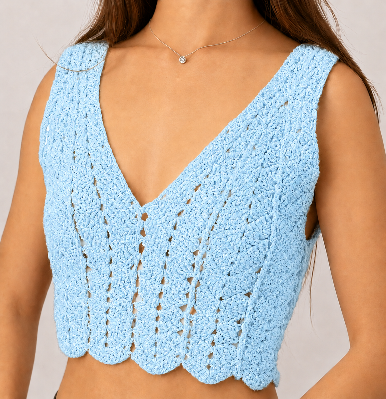 Midnight Edit - Sleeveless V-Neck Crochet Crop Top