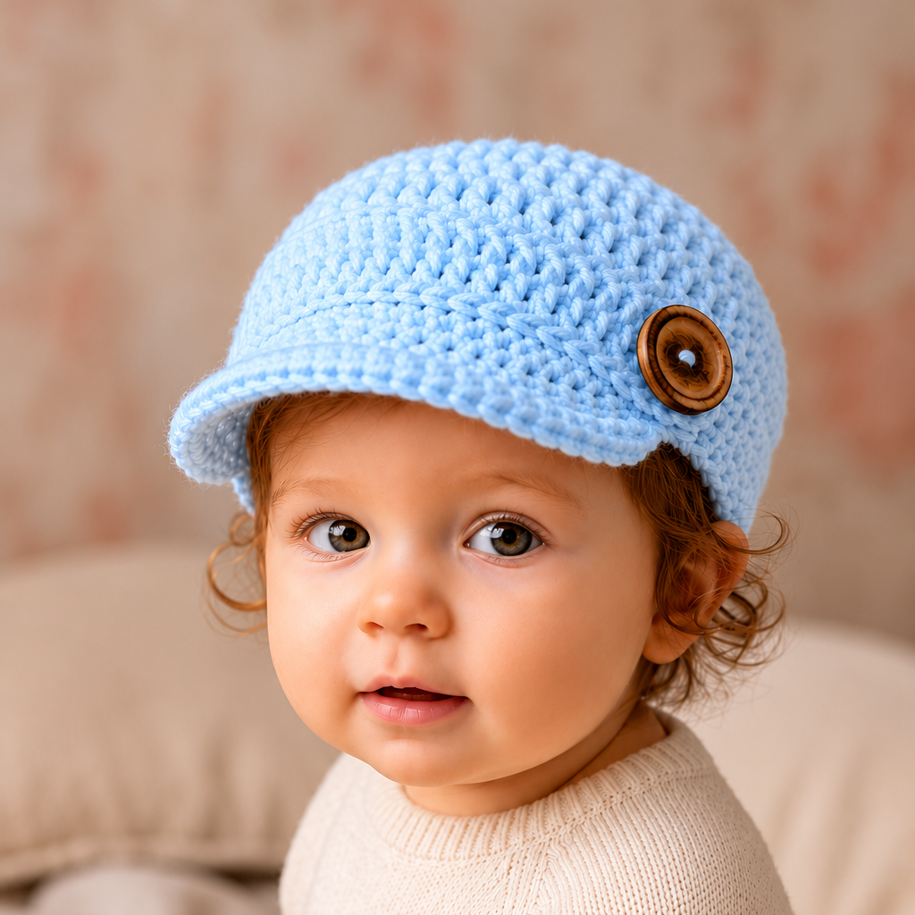 Vintage Charm - Crochet Newsboy Cap with Button Detail