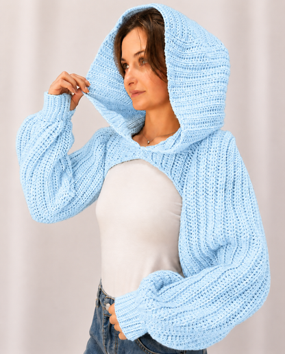 Breezy - Crochet Hoodie Shrug with Balloon Sleeves
