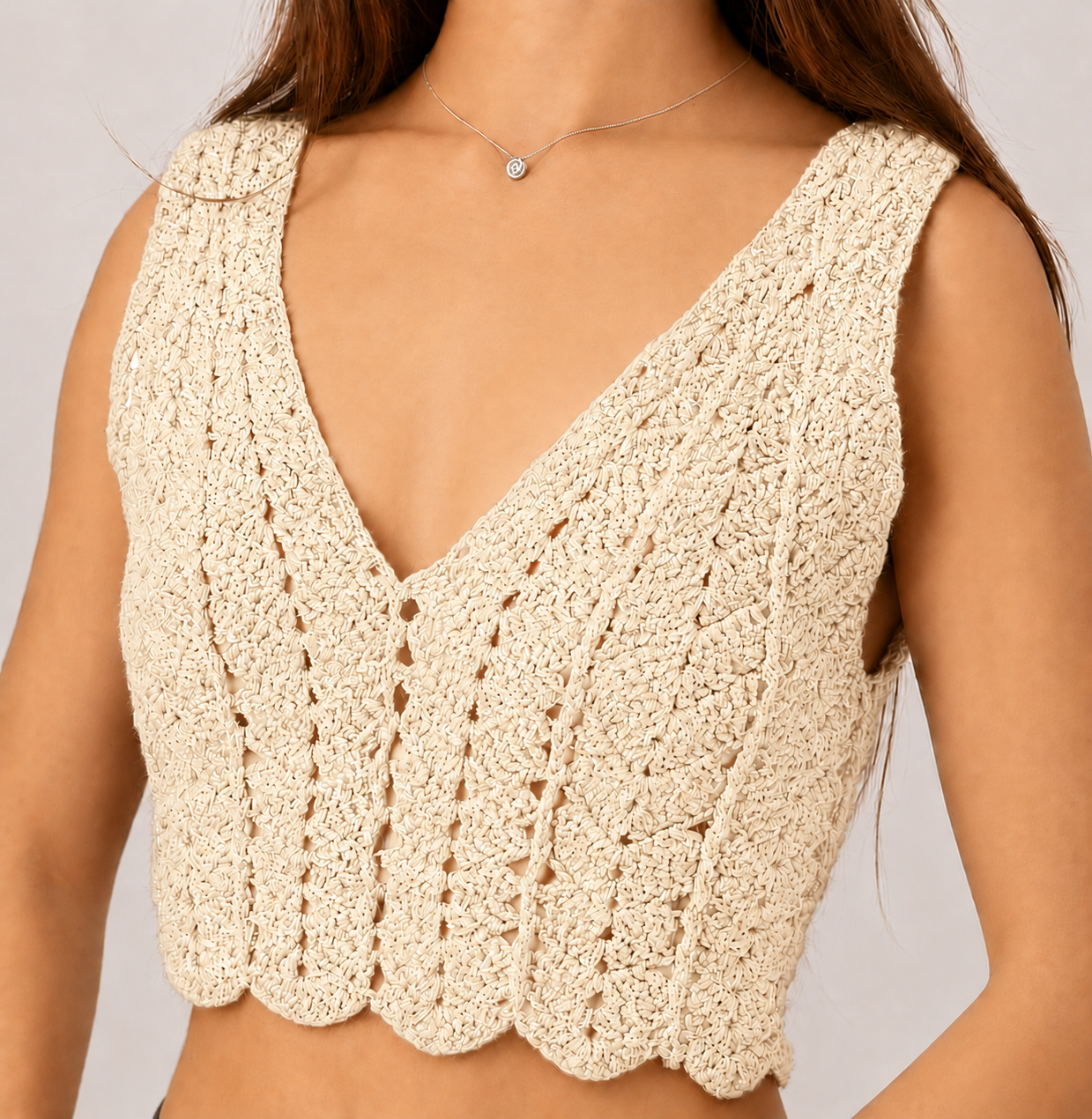 Midnight Edit - Sleeveless V-Neck Crochet Crop Top