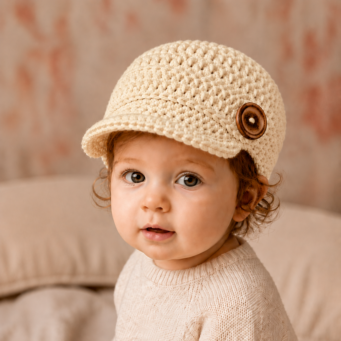 Vintage Charm - Crochet Newsboy Cap with Button Detail