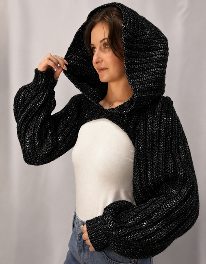 Breezy - Crochet Hoodie Shrug with Balloon Sleeves