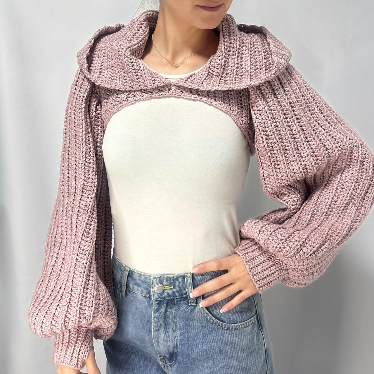 Breezy - Crochet Hoodie Shrug with Balloon Sleeves