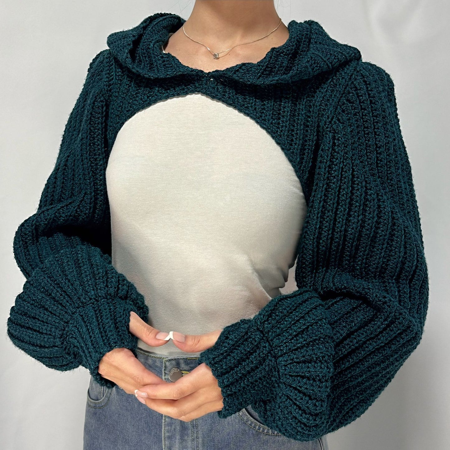Breezy - Crochet Hoodie Shrug with Balloon Sleeves