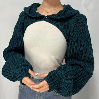 Breezy - Crochet Hoodie Shrug with Balloon Sleeves