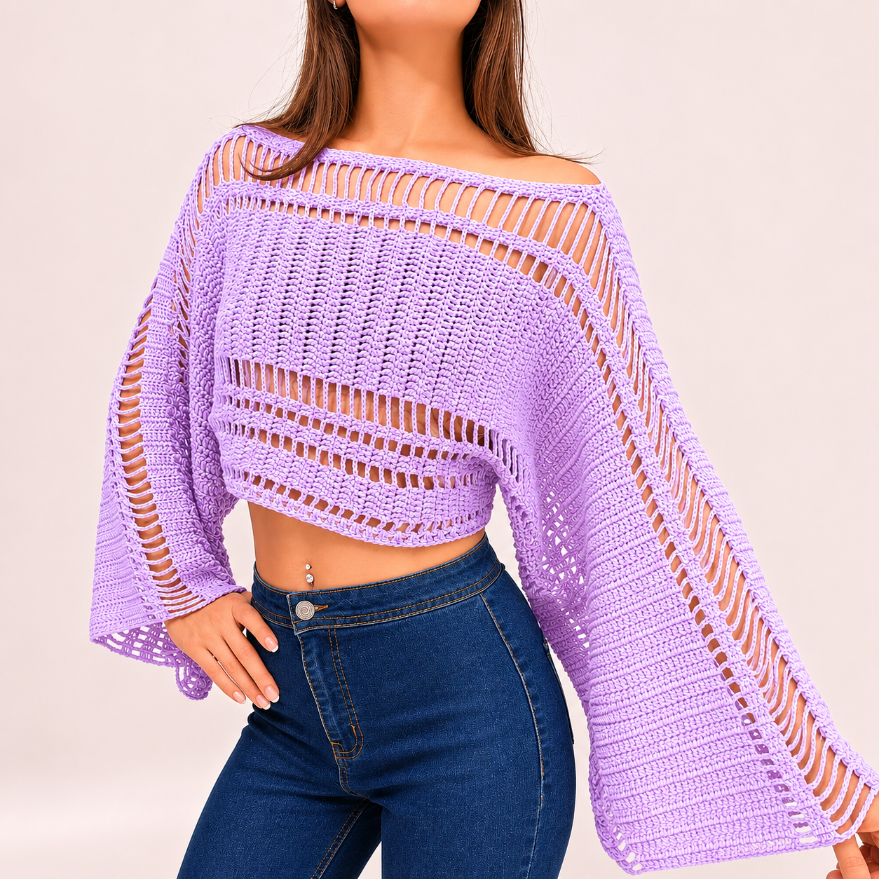Effortlessly - Boho Crochet Bell Sleeve Crop Top