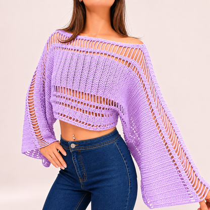 Effortlessly - Boho Crochet Bell Sleeve Crop Top