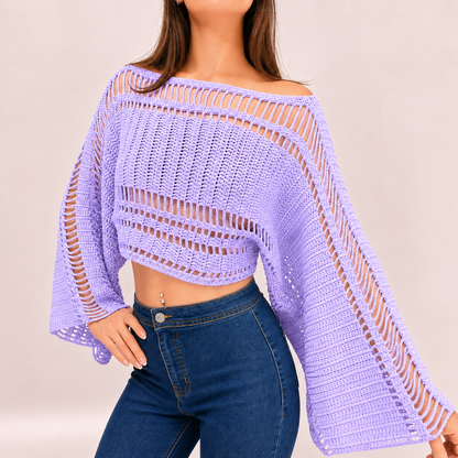 Effortlessly - Boho Crochet Bell Sleeve Crop Top