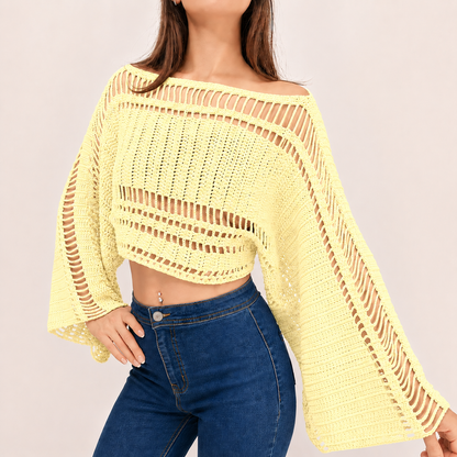 Effortlessly - Boho Crochet Bell Sleeve Crop Top
