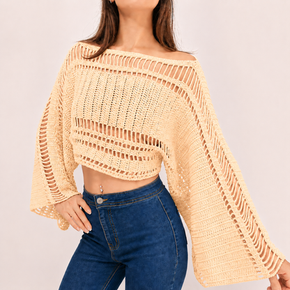Effortlessly - Boho Crochet Bell Sleeve Crop Top