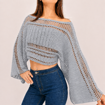 Effortlessly - Boho Crochet Bell Sleeve Crop Top