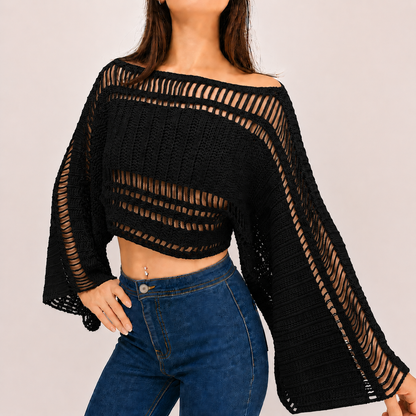 Effortlessly - Boho Crochet Bell Sleeve Crop Top