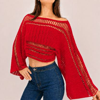 Effortlessly - Boho Crochet Bell Sleeve Crop Top