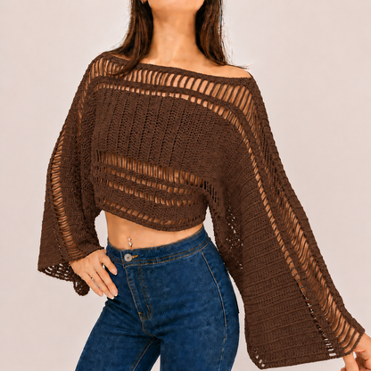 Effortlessly - Boho Crochet Bell Sleeve Crop Top