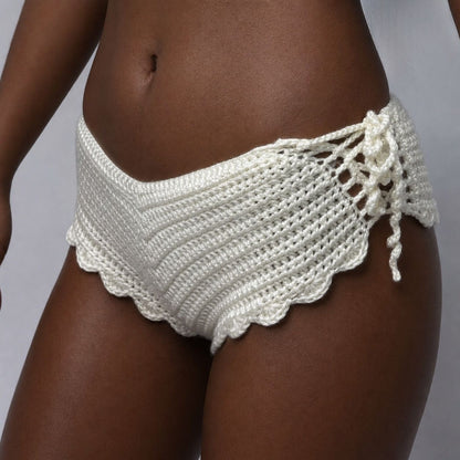 Cheeky Waves - Scalloped Crochet Bikini Bottoms with Side Ties
