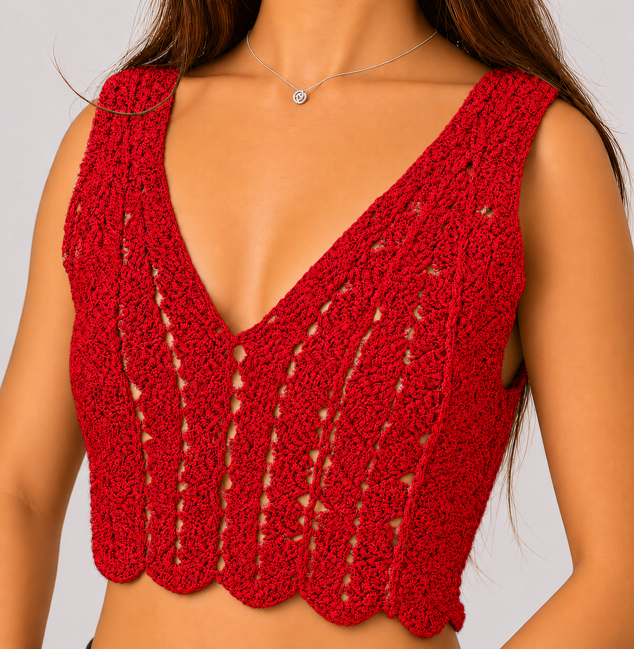 Midnight Edit - Sleeveless V-Neck Crochet Crop Top