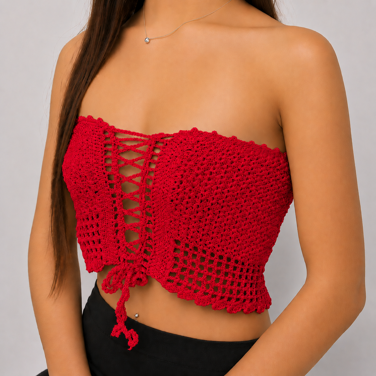 Laced Up - Crochet Lace-Up Corset Crop Top