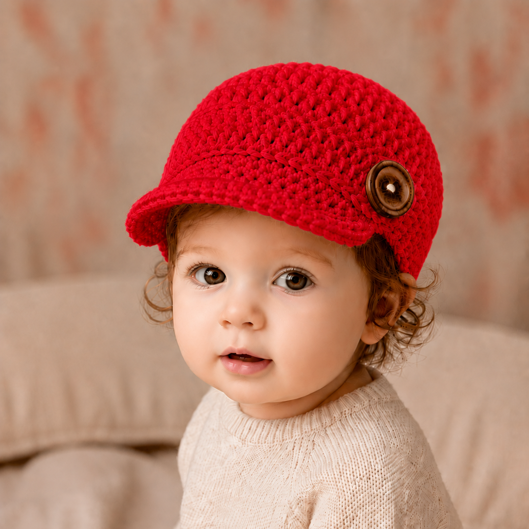 Vintage Charm - Crochet Newsboy Cap with Button Detail
