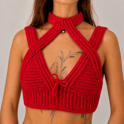 Warrior Princess - Crochet Festival Halter Bralette Crop Top