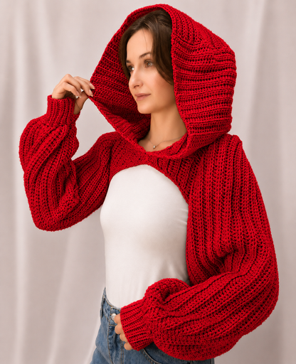 Breezy - Crochet Hoodie Shrug with Balloon Sleeves