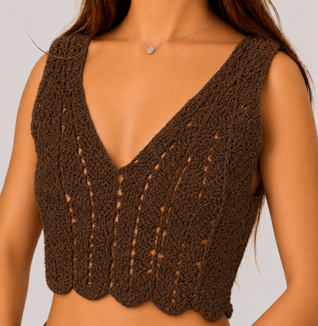 Midnight Edit - Sleeveless V-Neck Crochet Crop Top