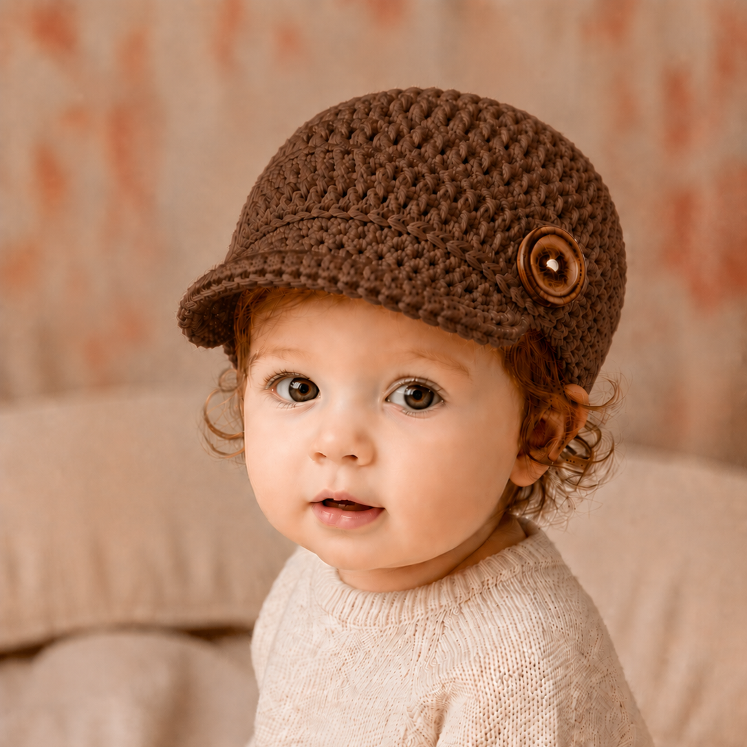 Vintage Charm - Crochet Newsboy Cap with Button Detail