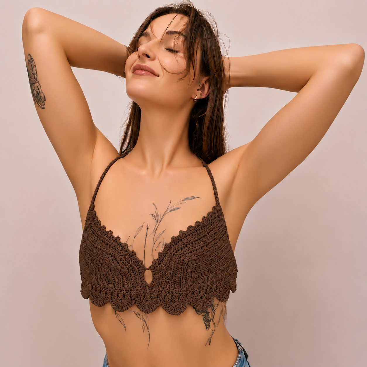 Delicate Elegance - Crochet Longline Scallop Edge Halterneck Bralette