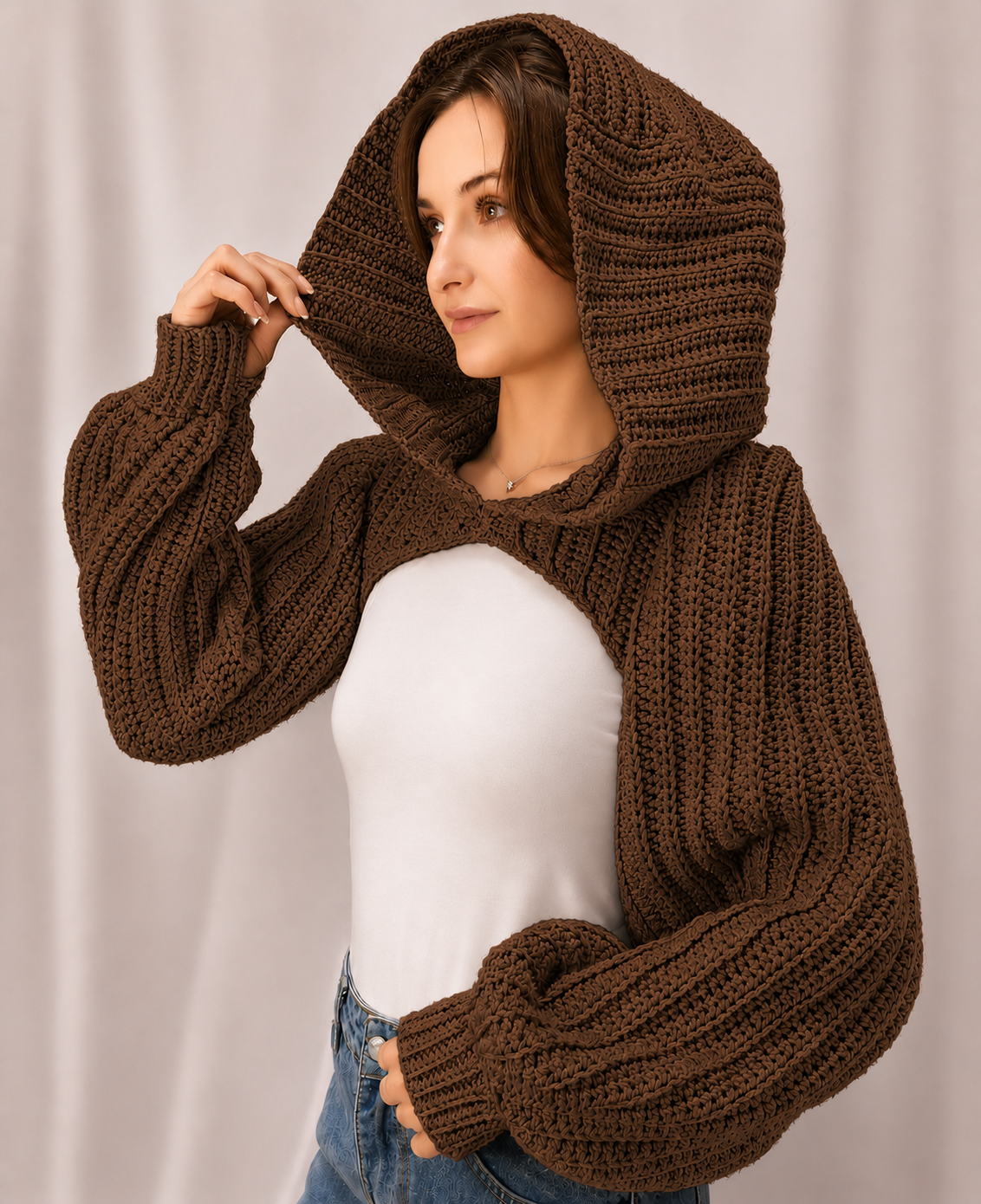 Breezy - Crochet Hoodie Shrug with Balloon Sleeves