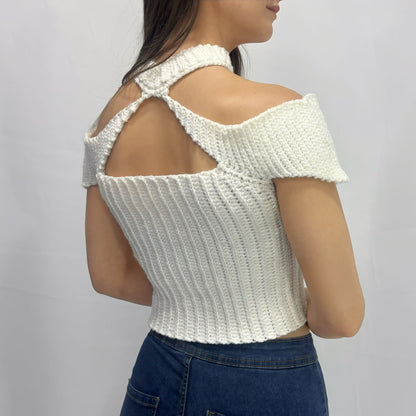 Confidence - Crochet Off-Shoulder Mock Neck Cutout Top