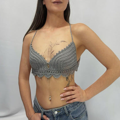 Delicate Elegance - Crochet Longline Scallop Edge Halterneck Bralette