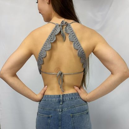 Delicate Elegance - Crochet Longline Scallop Edge Halterneck Bralette