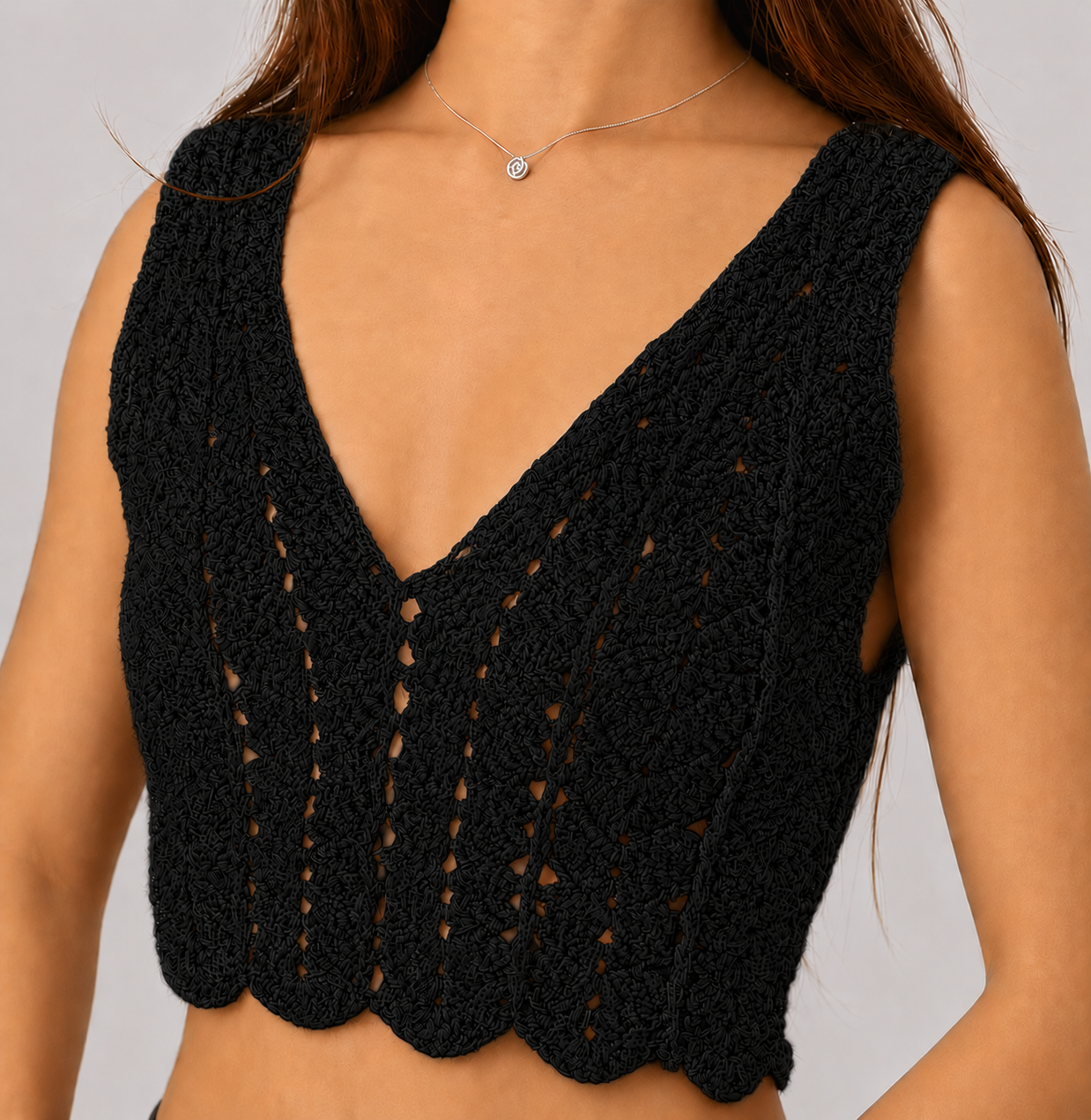Midnight Edit - Sleeveless V-Neck Crochet Crop Top