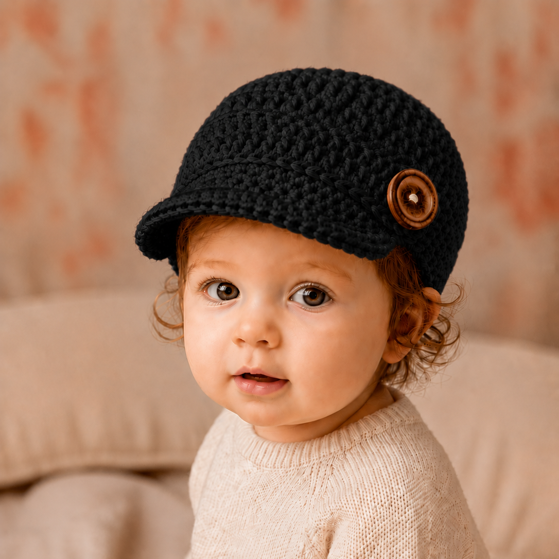 Vintage Charm - Crochet Newsboy Cap with Button Detail