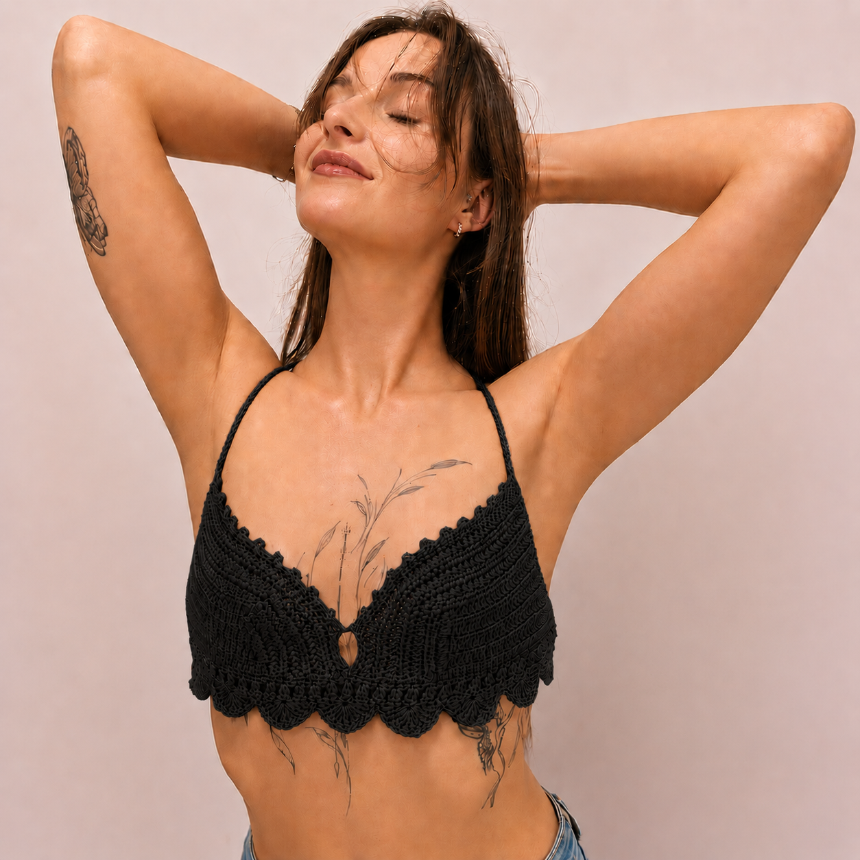 Delicate Elegance - Crochet Longline Scallop Edge Halterneck Bralette