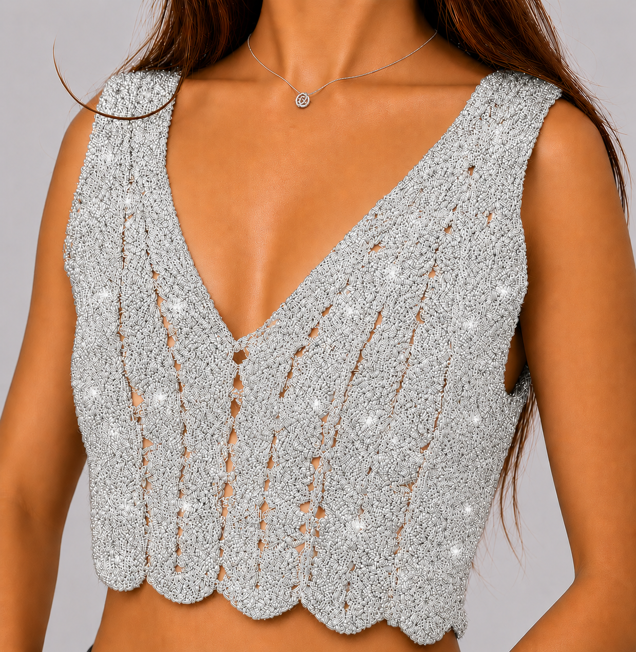 Midnight Edit - Sleeveless V-Neck Crochet Crop Top