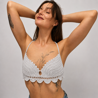 Delicate Elegance - Crochet Longline Scallop Edge Halterneck Bralette