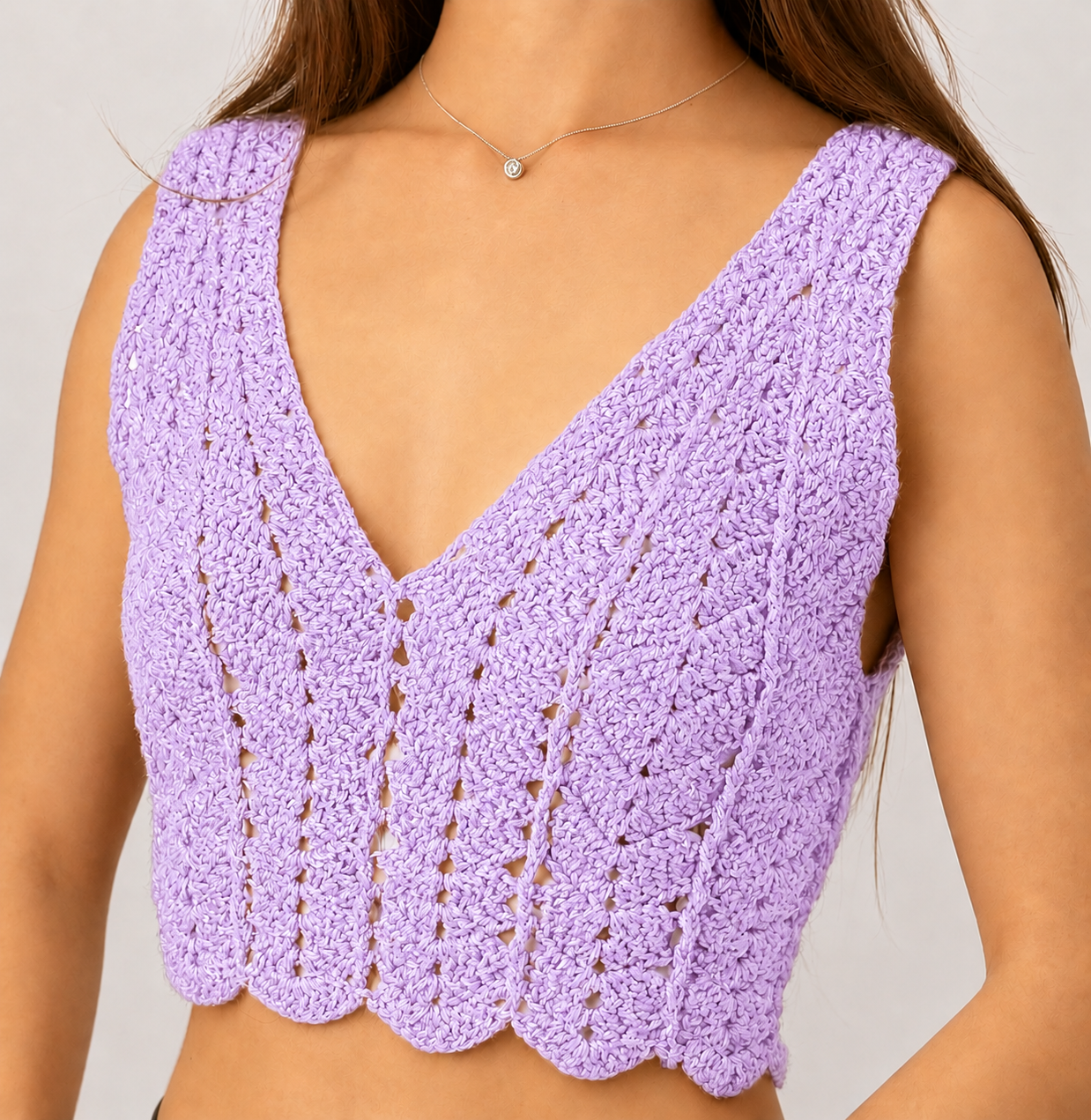 Midnight Edit - Sleeveless V-Neck Crochet Crop Top
