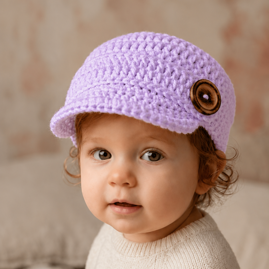 Vintage Charm - Crochet Newsboy Cap with Button Detail