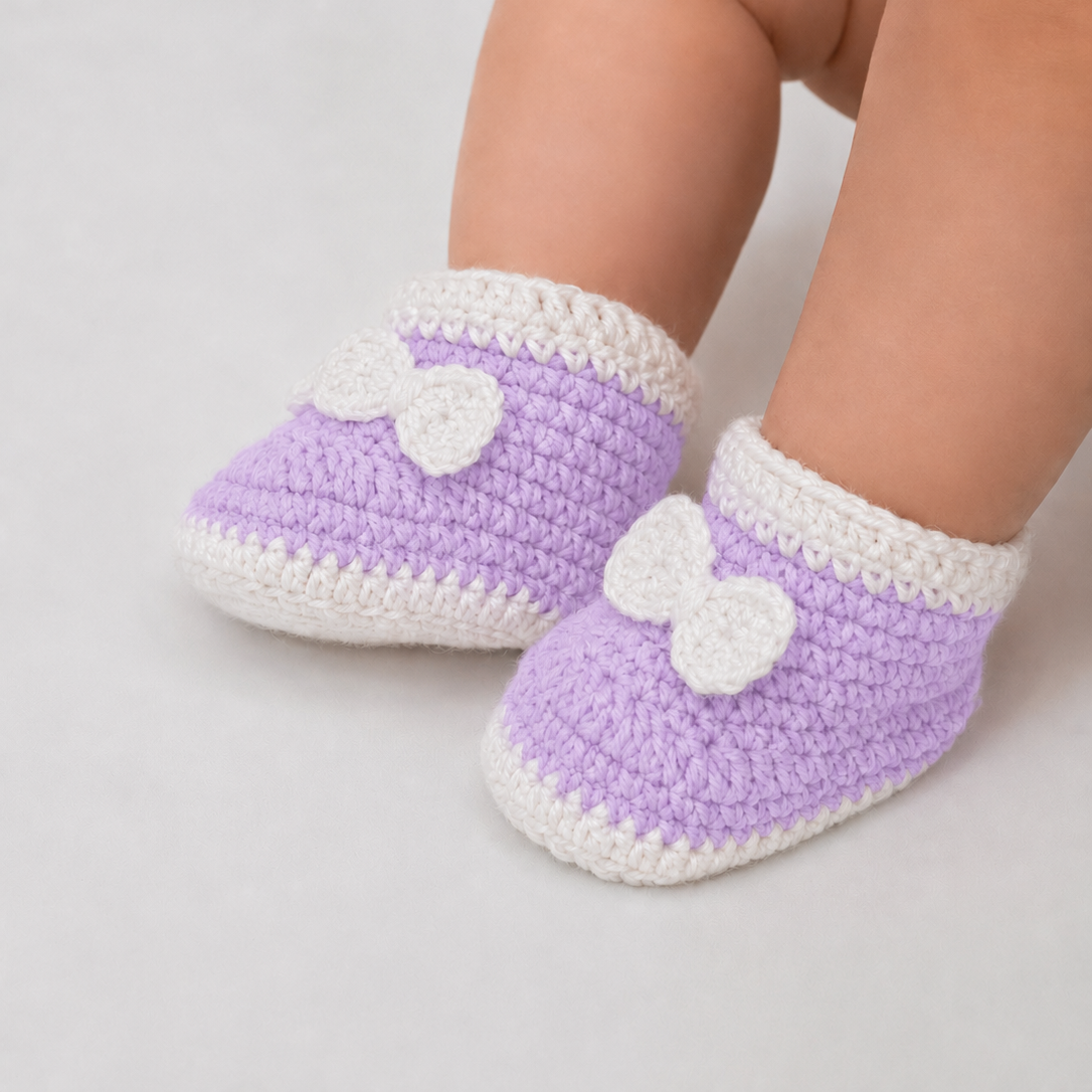 Bow & Sole - Crochet Baby Booties with Decorative Bows
