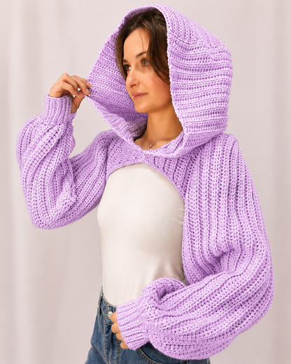 Breezy - Crochet Hoodie Shrug with Balloon Sleeves