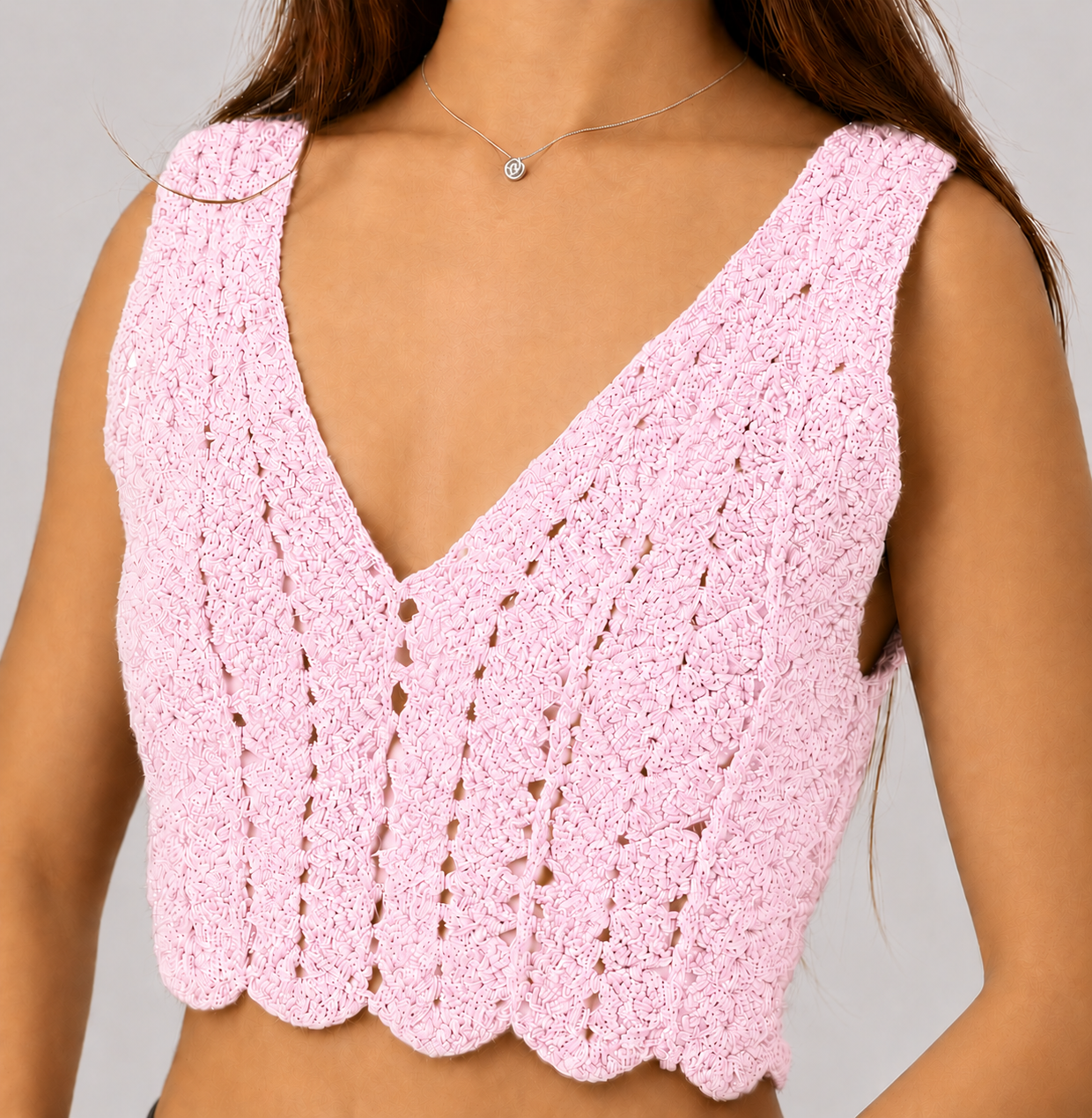 Midnight Edit - Sleeveless V-Neck Crochet Crop Top