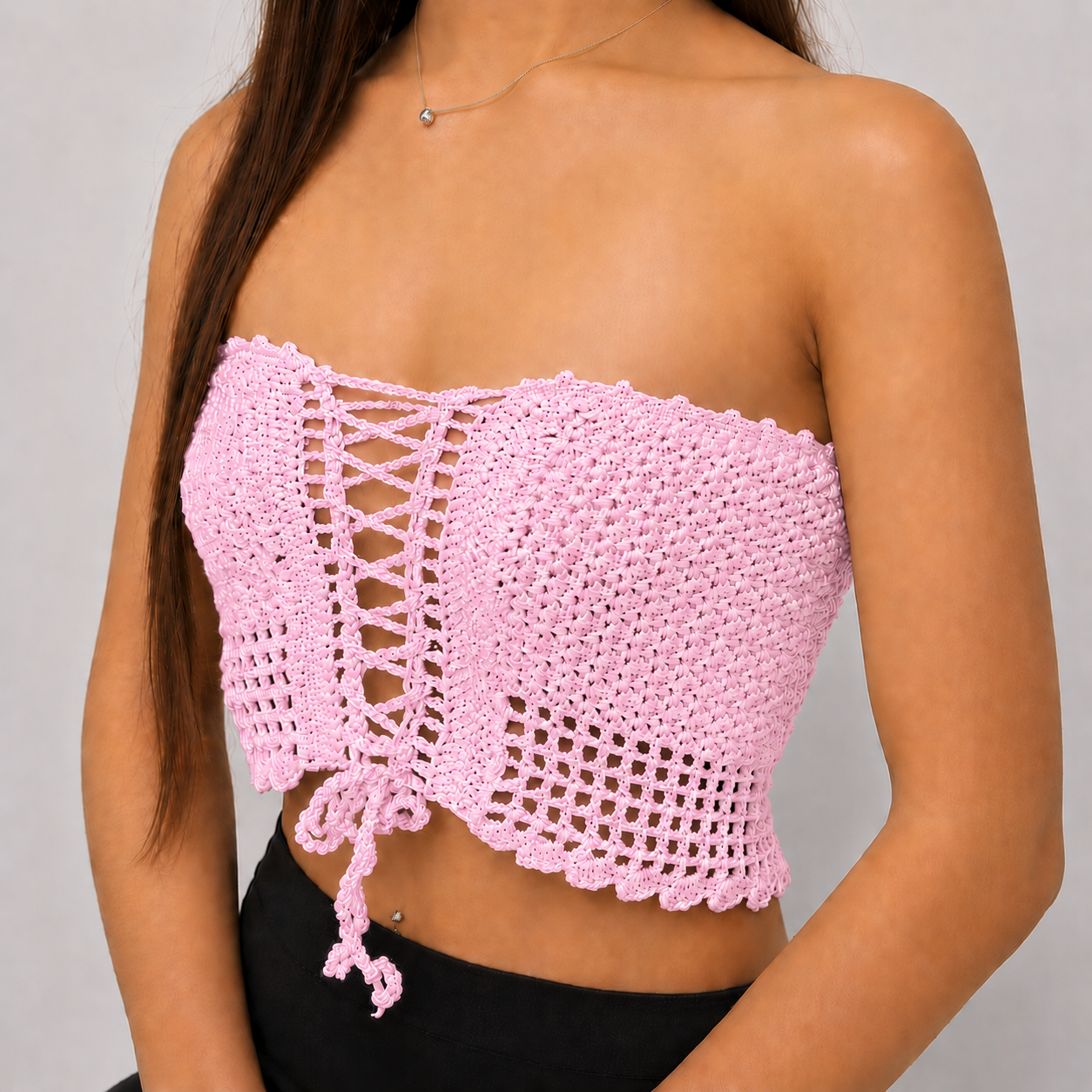 Laced Up - Crochet Lace-Up Corset Crop Top
