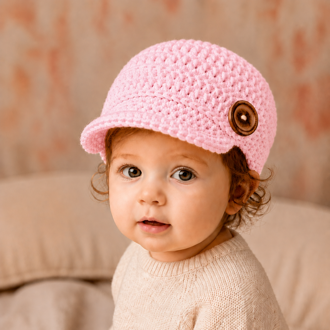 Vintage Charm - Crochet Newsboy Cap with Button Detail