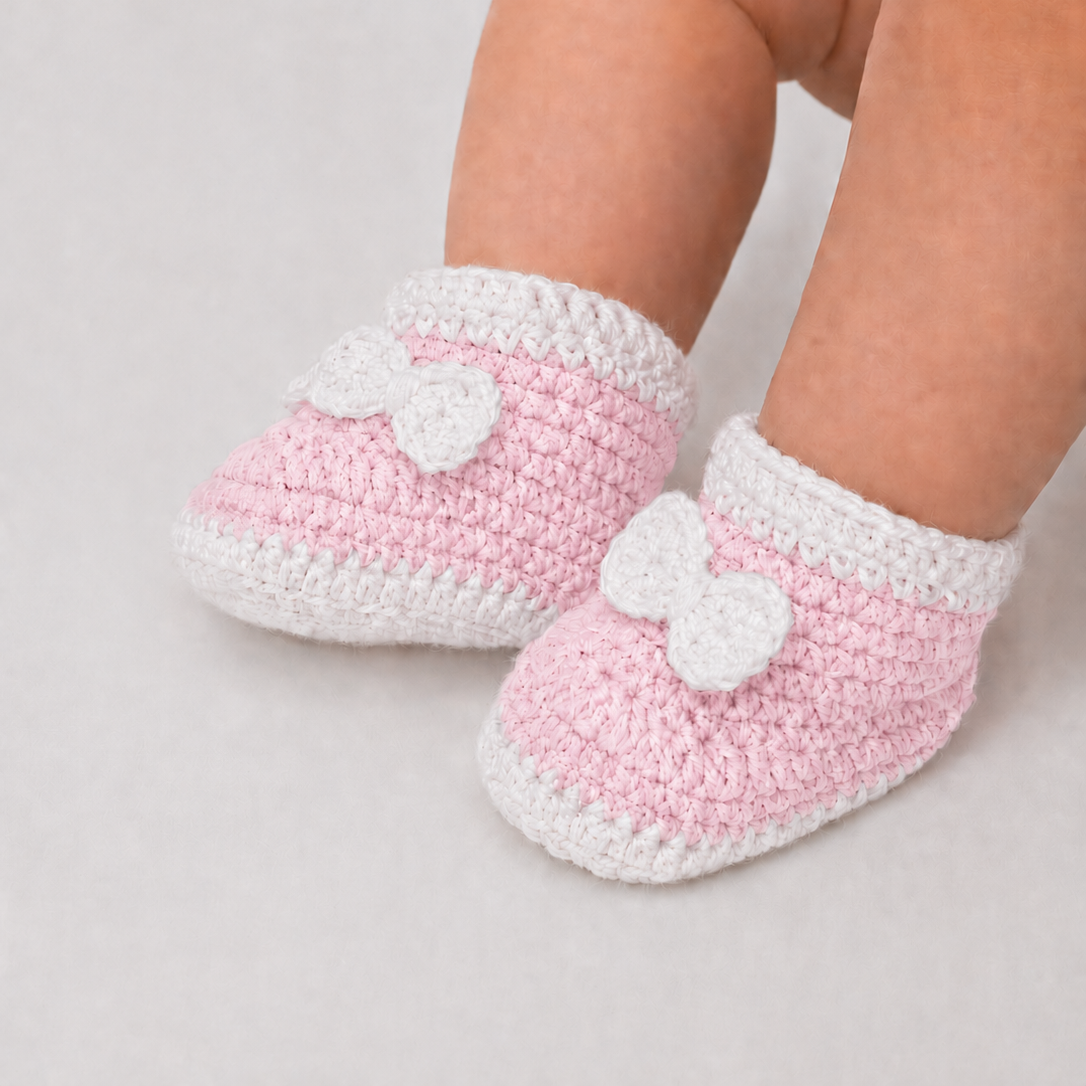 Bow & Sole - Crochet Baby Booties with Decorative Bows