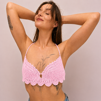 Delicate Elegance - Crochet Longline Scallop Edge Halterneck Bralette