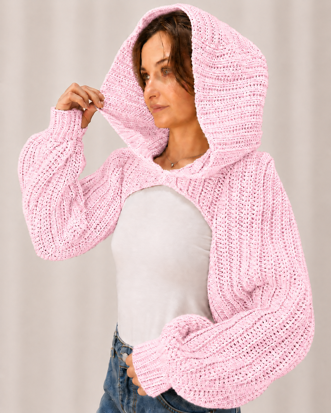 Breezy - Crochet Hoodie Shrug with Balloon Sleeves